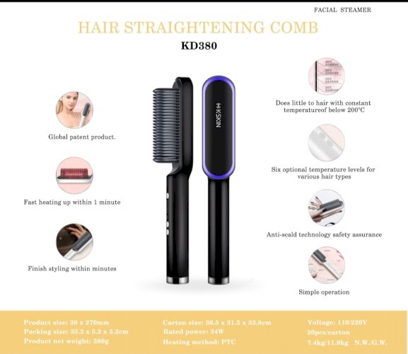  Hair Straightener Brush Electric Hair Straight Curler Comb Brush KD380