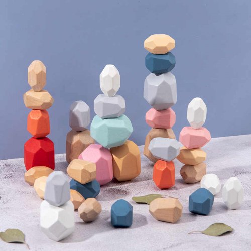 Creative Nordic Style Children's Rainbow Wooden Colored Stone Jenga Building Block Educational Toy